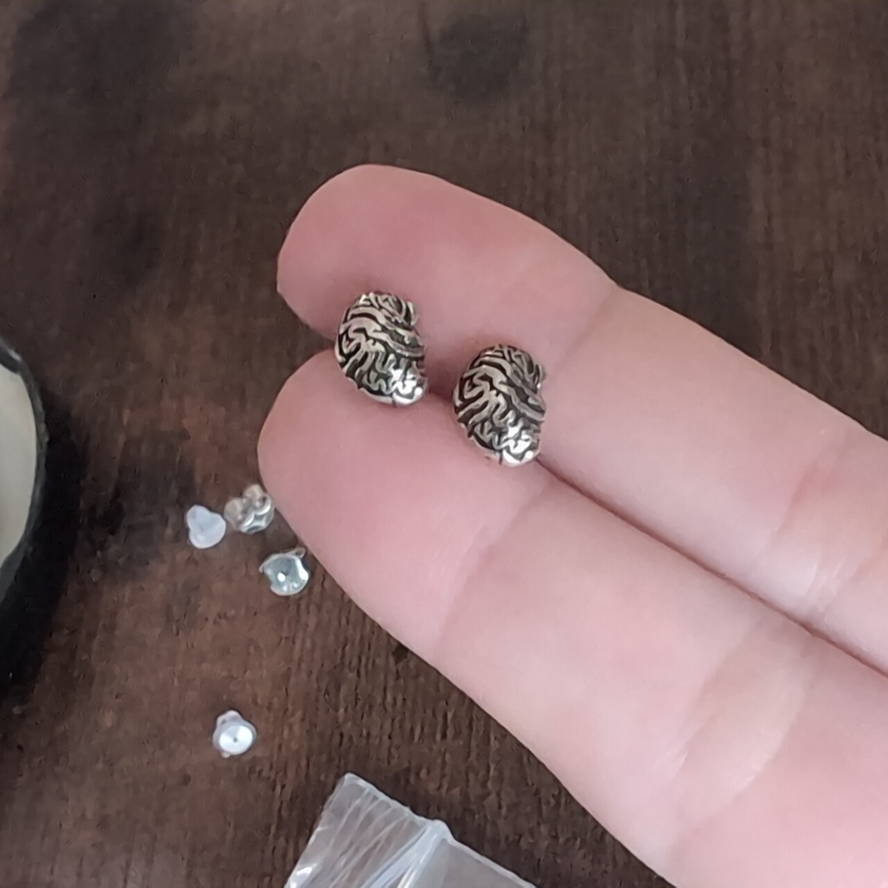 Silver Sterling Brain Earrings Studs 925 Mental Health Neuro Health Care Nurse